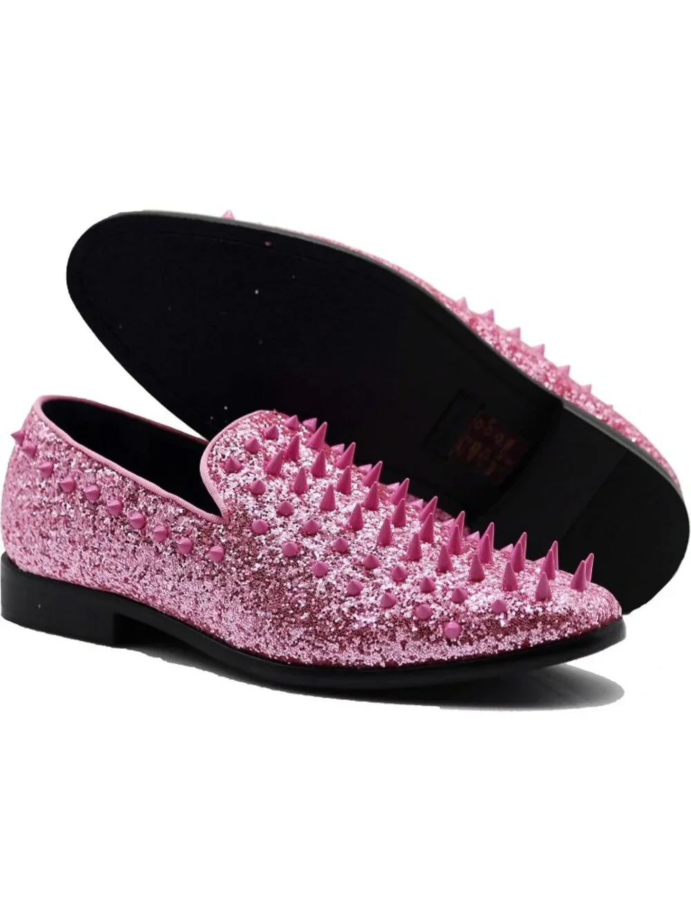 Enzo Romeo Men's Pink Rubber Sole Vintage Loafers Slip On Classic Tuxedo Shoes